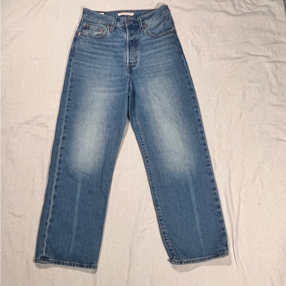 Levis Jeans Womens Sz 27 Rib Cage Straight Premium Button Fly Big E High Denim